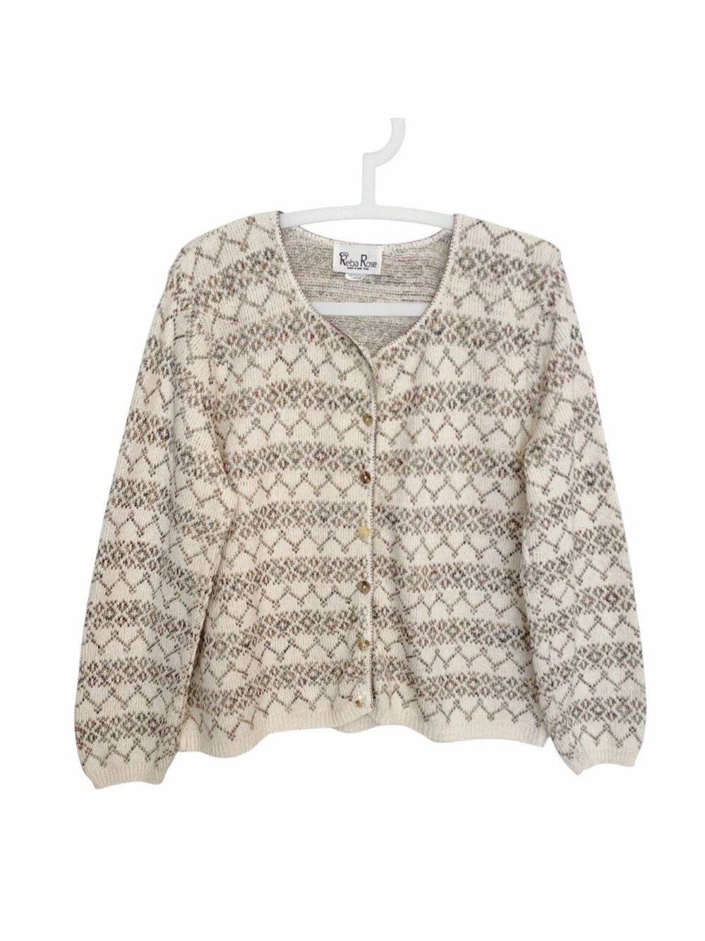 Vintage Reba Rose Fair Isle Cardigan 90s Cotton Knit USA Size Large